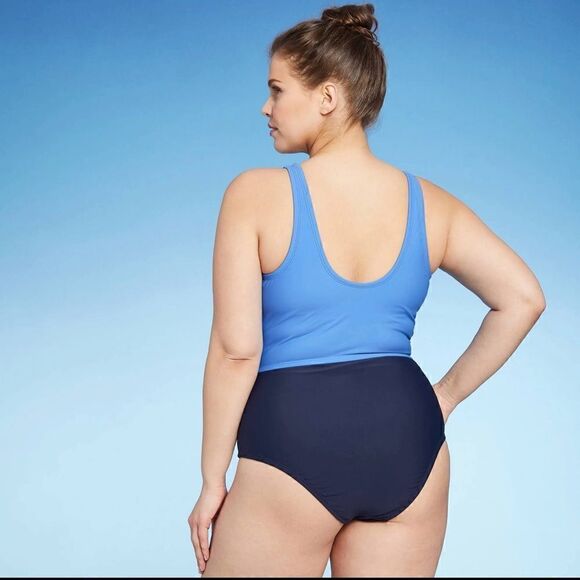 Kona Sol Wrap Tie Medium Coverage One Piece Swimsuit NWT Blue Two Tone - Picture 4 of 4